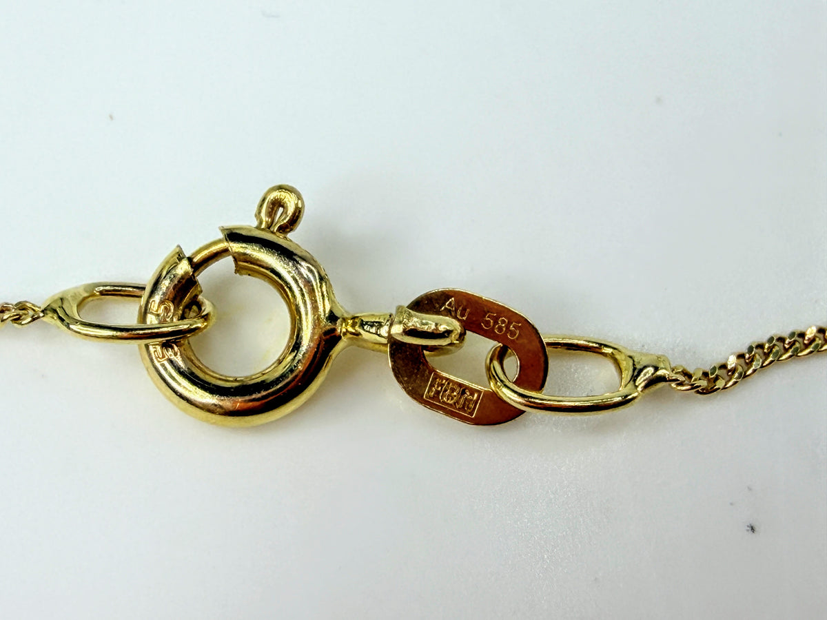 Vintage 14K Yellow Gold Whimsical Diamond cut Cat Pendant Necklace 16" JR2025