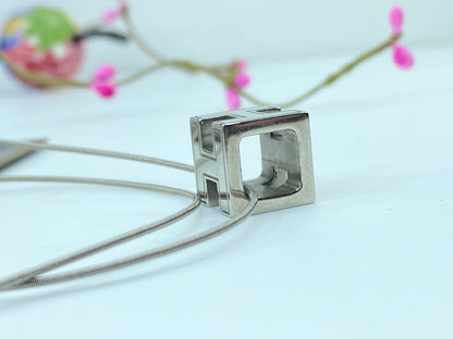 Hermes Silver Palladium Plated Cage D'H Pendant Necklace GS353