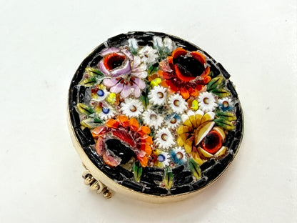 Antique Italian Floral Micromosaic Brooch Later 14K Gold Setting 8.3g JR2027