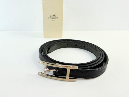 Vintage Hermès Hapi Triple Wrap Black Leather H Bracelet Silver Tone GS757