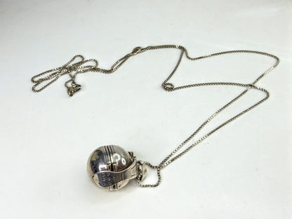 Vintage Mexico 925 Sterling Silver Expanding Photo Ball Locket Necklace JR2023