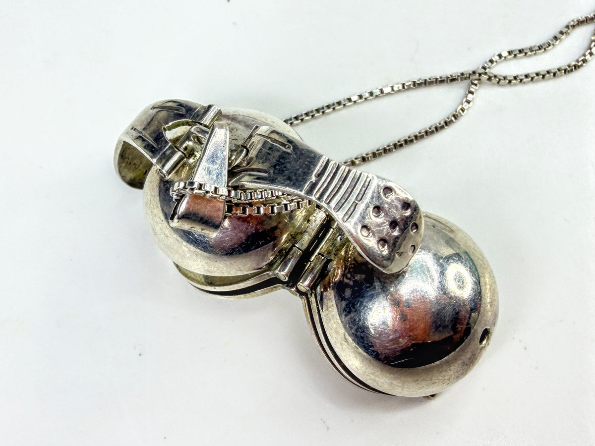 Vintage Mexico 925 Sterling Silver Expanding Photo Ball Locket Necklace JR2023