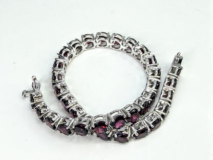 Sterling Silver Heart Cut Garnet Tennis Bracelet 34 Stones 7.25" 15.9g JR2032
