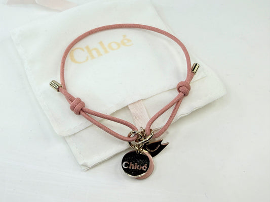 Chloe Pink Cord Logo Charm Adjustable Bracelet Pouch New old Stock GS759