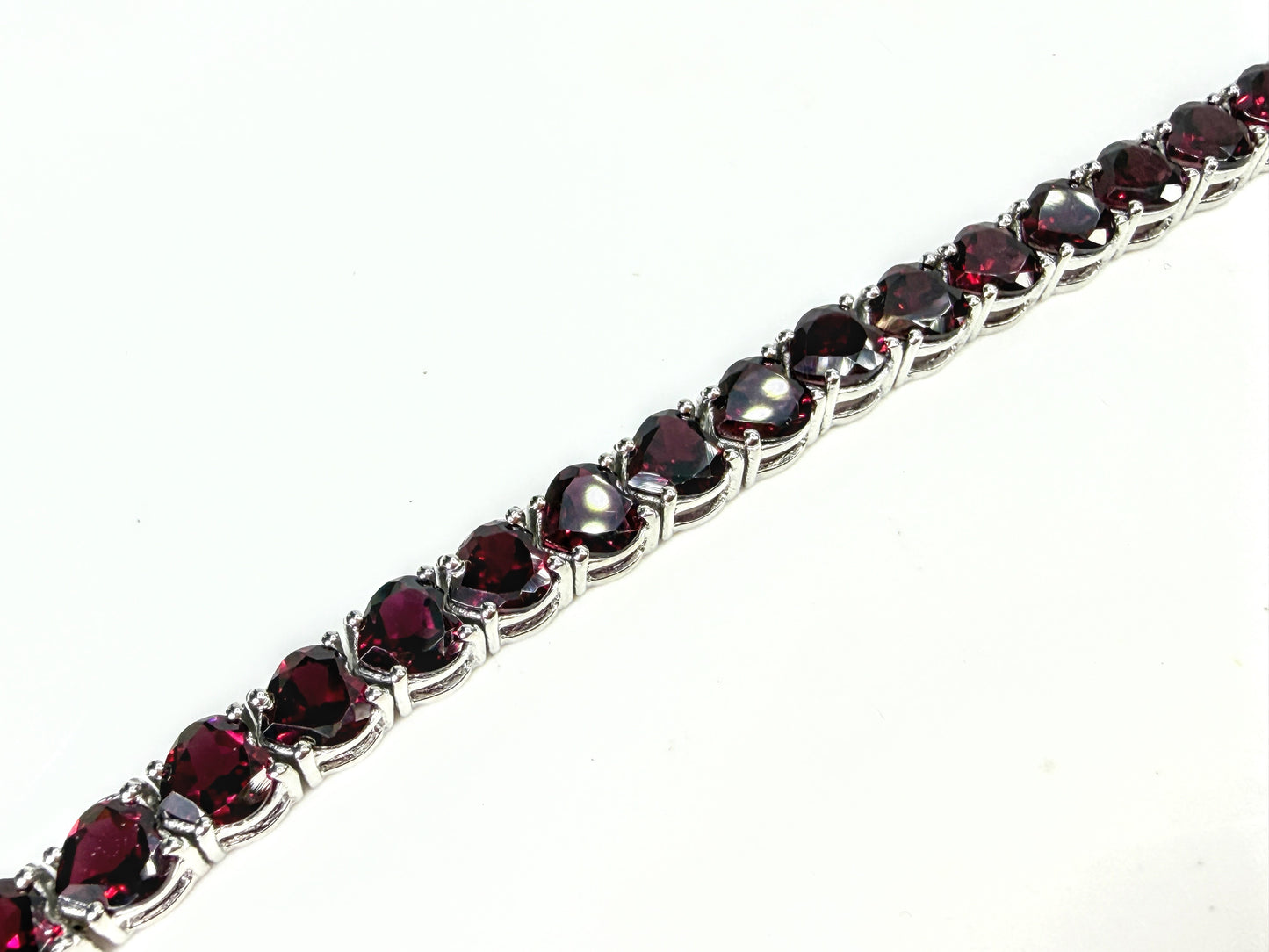 Sterling Silver Heart Cut Garnet Tennis Bracelet 34 Stones 7.25" 15.9g JR2032