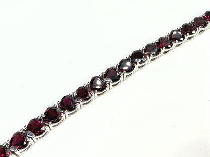 Sterling Silver Heart Cut Garnet Tennis Bracelet 34 Stones 7.25" 15.9g JR2032