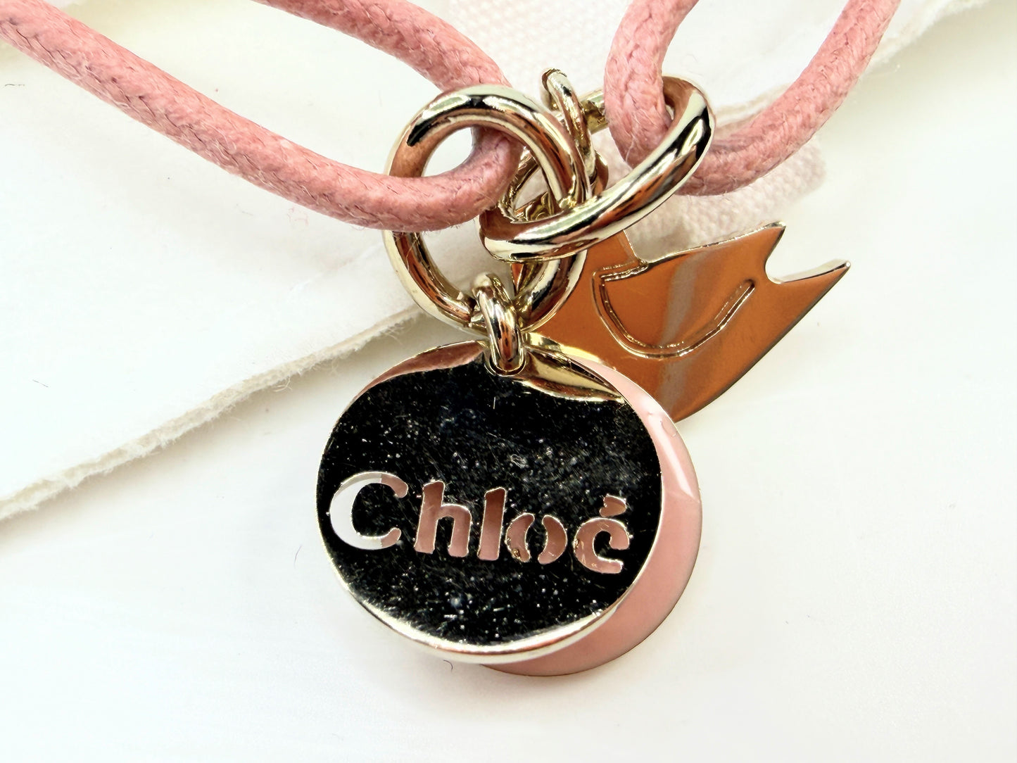 Chloe Pink Cord Logo Charm Adjustable Bracelet Pouch New old Stock GS759