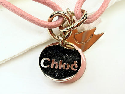Chloe Pink Cord Logo Charm Adjustable Bracelet Pouch New old Stock GS759