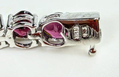 Sterling Silver Heart Cut Garnet Tennis Bracelet 34 Stones 7.25" 15.9g JR2032