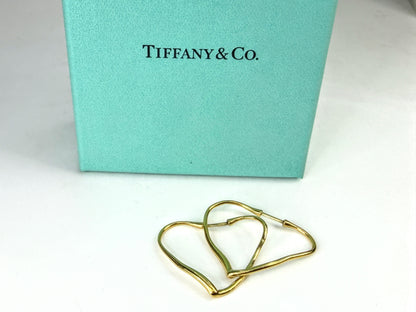 Tiffany & Co Elsa Peretti 18K Gold Large Open Heart Hoop Earrings JR2028