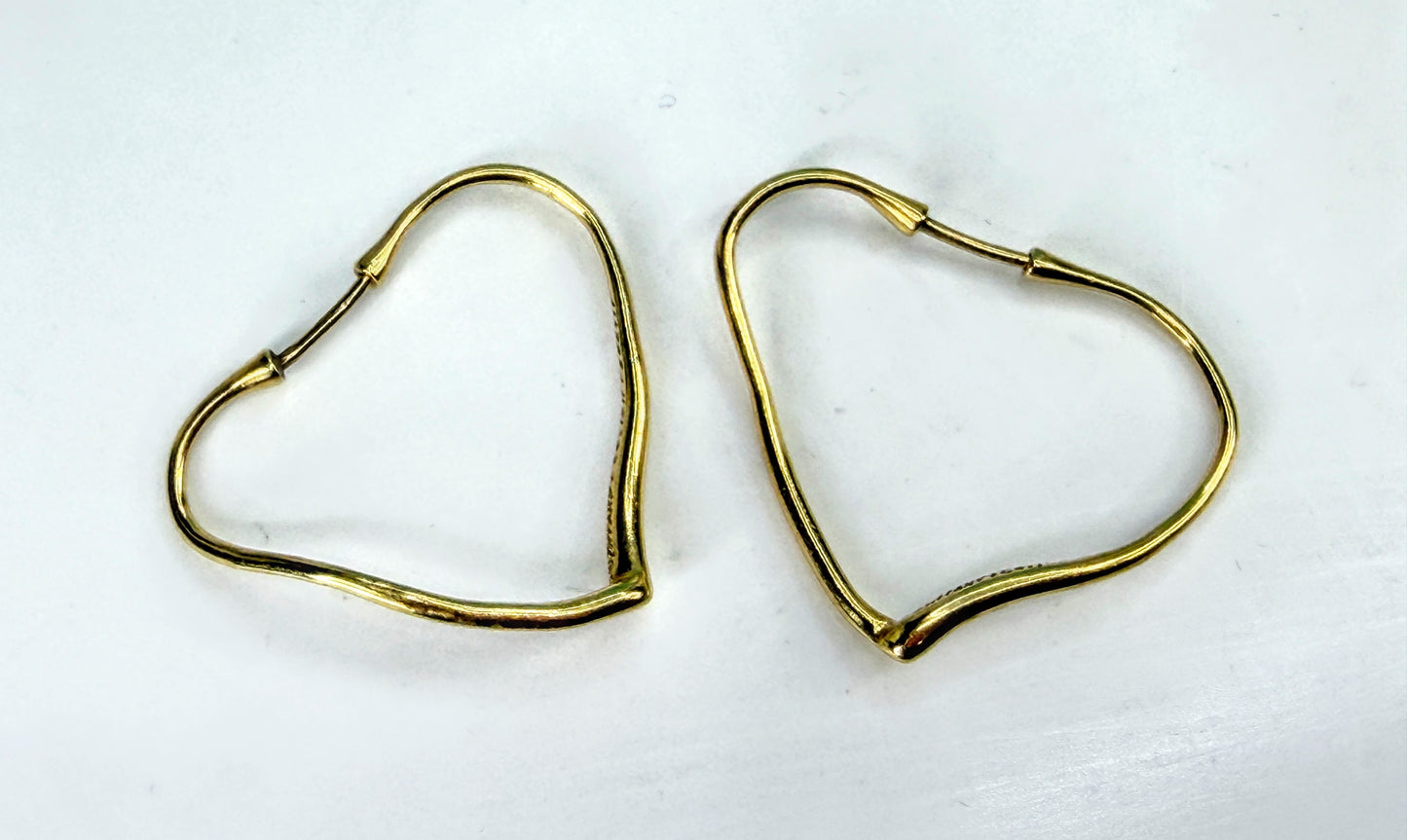 Tiffany & Co Elsa Peretti 18K Gold Large Open Heart Hoop Earrings JR2028