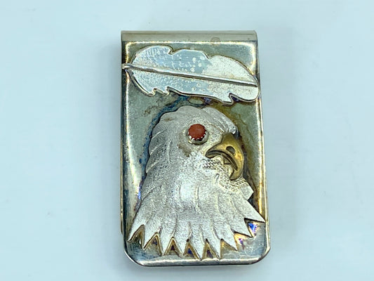 Sterling Stainless Steel coral Eagle Feather money clip 1 7/8" SS87