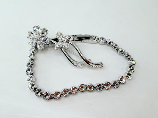Vintage Swarovski Brilliant Crystal Flower Butterfly Brooch Bracelet Set GS761