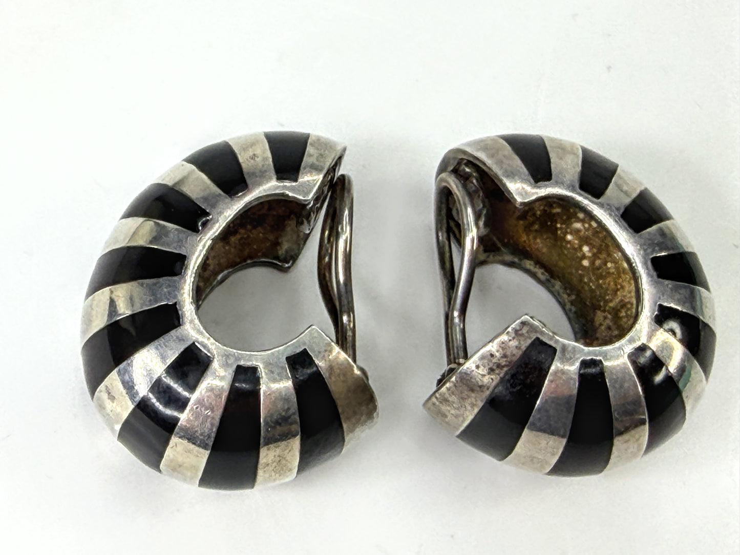 Vintage Tiffany & Co 925 Black Enamel Stripe Clip Earrings 1980s  28.7g JR2029