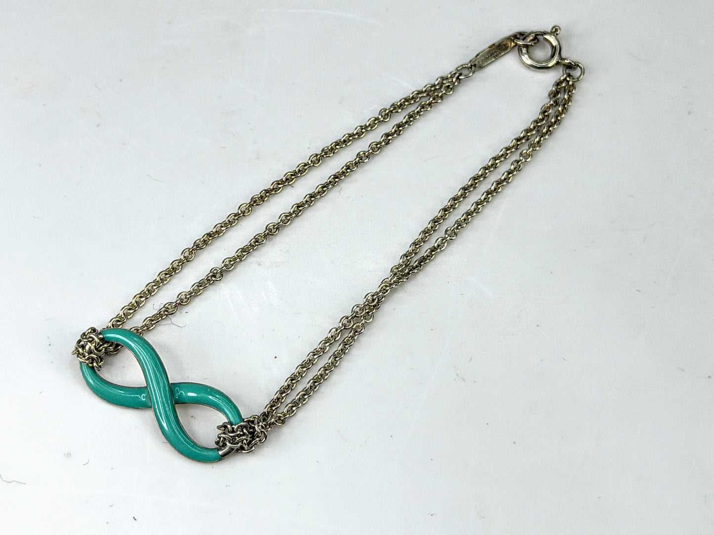 Tiffany & Co. Blue Enamel Infinity Sterling Silver Bracelet 6.5" JR2031