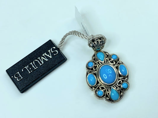 Artisan Samuel B Behnam Sleeping Beauty Turquoise Scrollwork Pendant NWT JR793