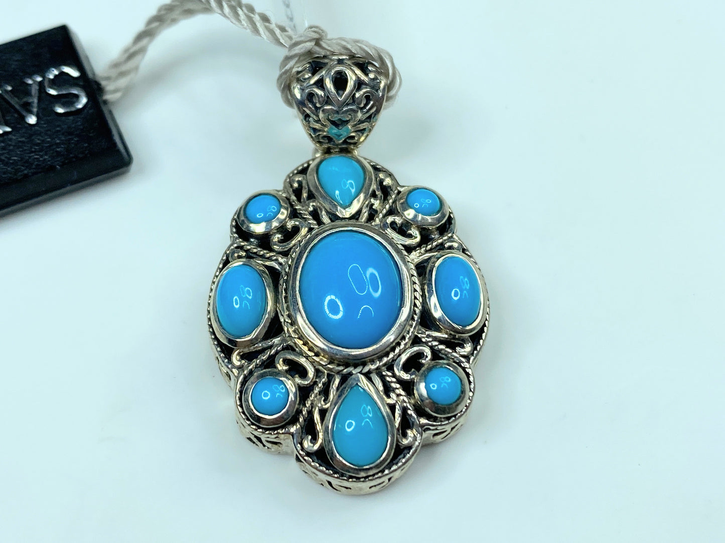 Artisan Samuel B Behnam Sleeping Beauty Turquoise Scrollwork Pendant NWT JR793