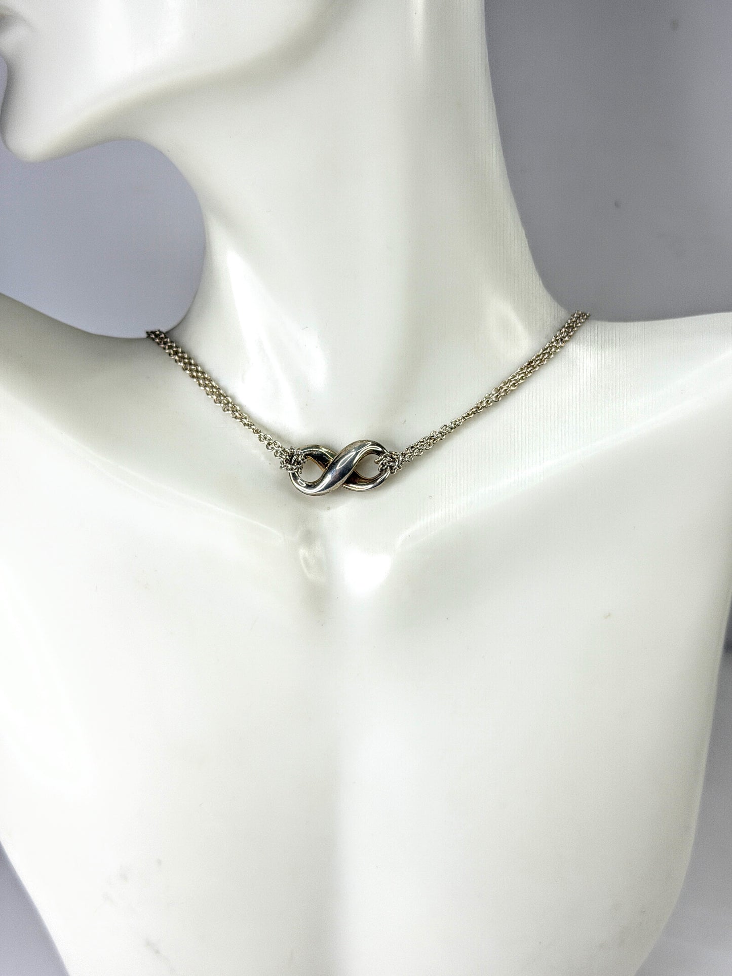 Tiffany & Co. Sterling Silver Infinity Double Chain Necklace 7.5g 15 3/4" JR2034