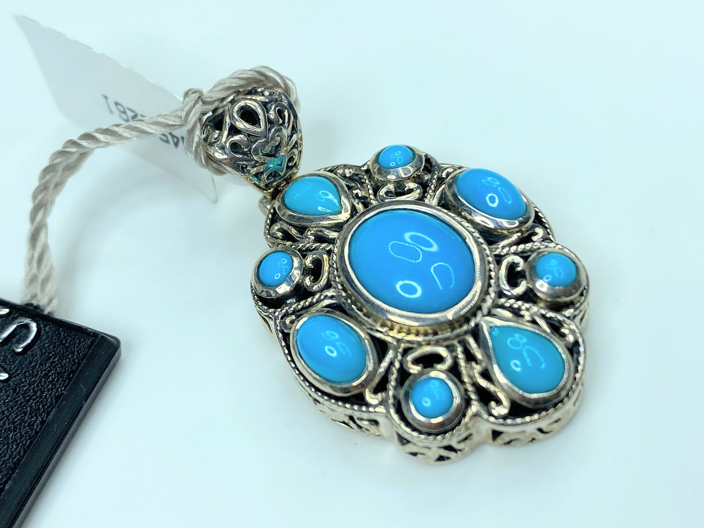 Artisan Samuel B Behnam Sleeping Beauty Turquoise Scrollwork Pendant NWT JR793