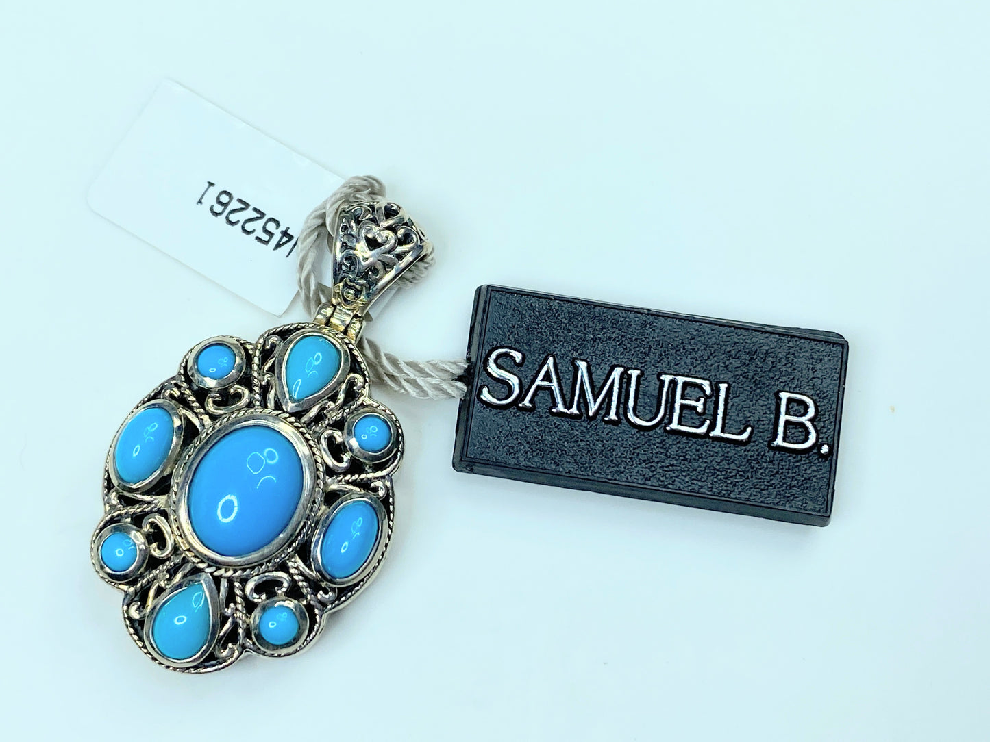 Artisan Samuel B Behnam Sleeping Beauty Turquoise Scrollwork Pendant NWT JR793