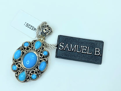 Artisan Samuel B Behnam Sleeping Beauty Turquoise Scrollwork Pendant NWT JR793