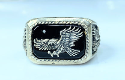 Sterling 925 Bradford Exchange Diamond "Ruler Of The Skie" Biker ring s12 JR795