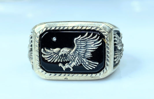 Sterling 925 Bradford Exchange Diamond "Ruler Of The Skie" Biker ring s12 JR795