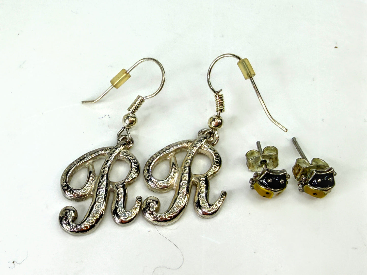 Sterling Silver Initial R & Enamel Ladybug Earrings 2-Pair Set JR2035