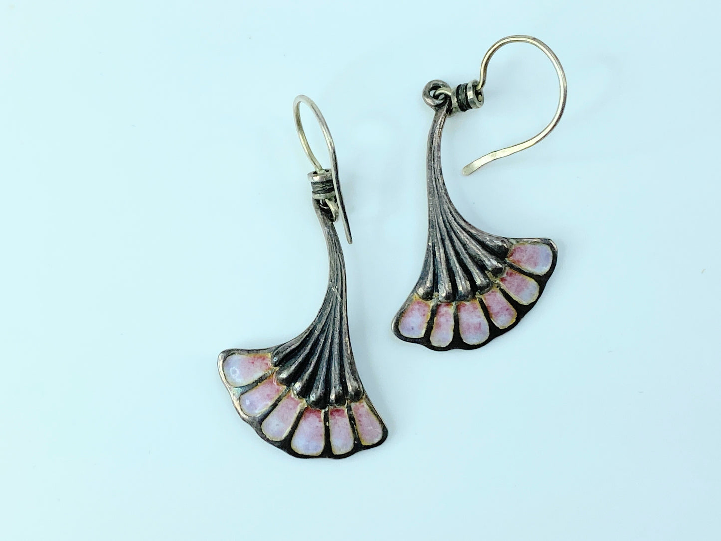 Sterling Silver enamel Ginkgo earrings and brooch set JR8934