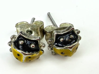 Sterling Silver Initial R & Enamel Ladybug Earrings 2-Pair Set JR2035