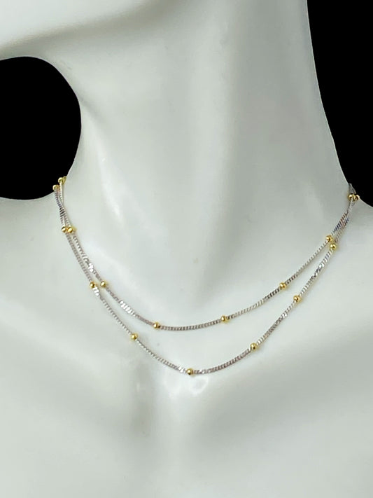 Fancy 14K Yellow gold bead stations white gold necklace