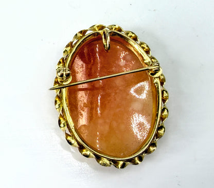 Antique Victorian Shell Cameo Brooch Tested 16-17K Gold Floral Frame 5.1g JR2036