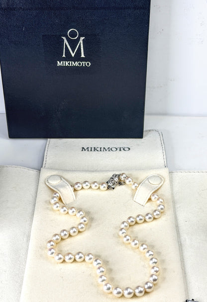 Vintage Mikimoto 7.5mm Akoya Pearl  18K White Gold necklace 16.25" 31.1g JR2038