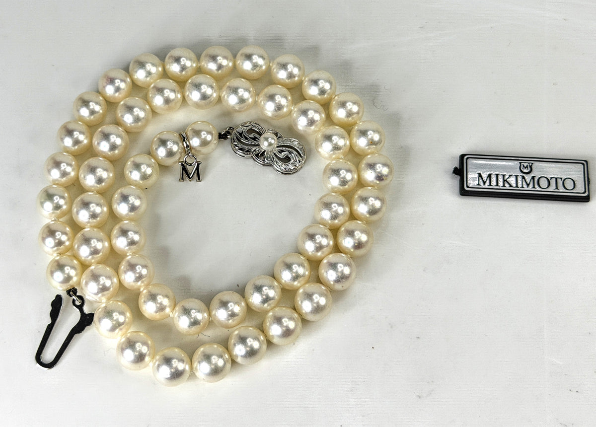 Vintage Mikimoto 7.5mm Akoya Pearl  18K White Gold necklace 16.25" 31.1g JR2038