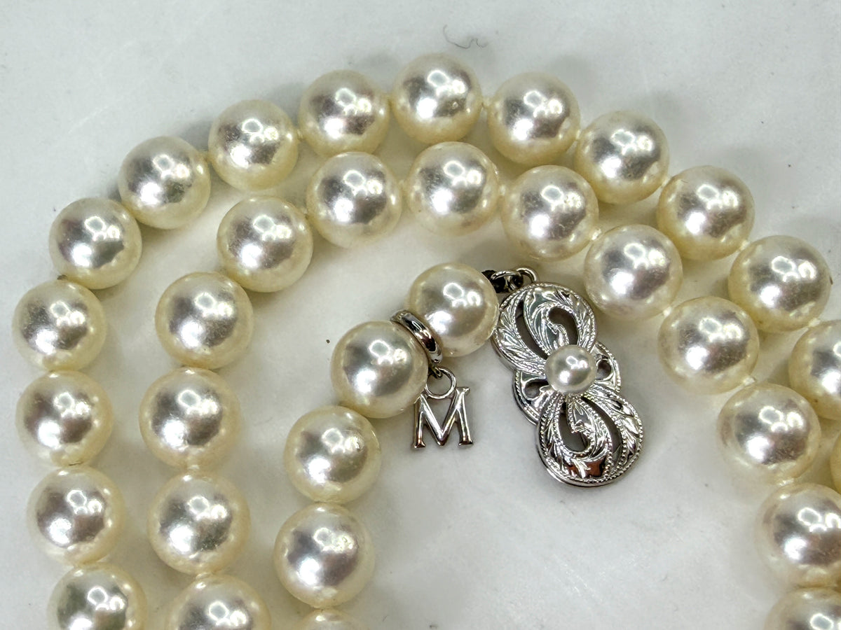 Vintage Mikimoto 7.5mm Akoya Pearl  18K White Gold necklace 16.25" 31.1g JR2038