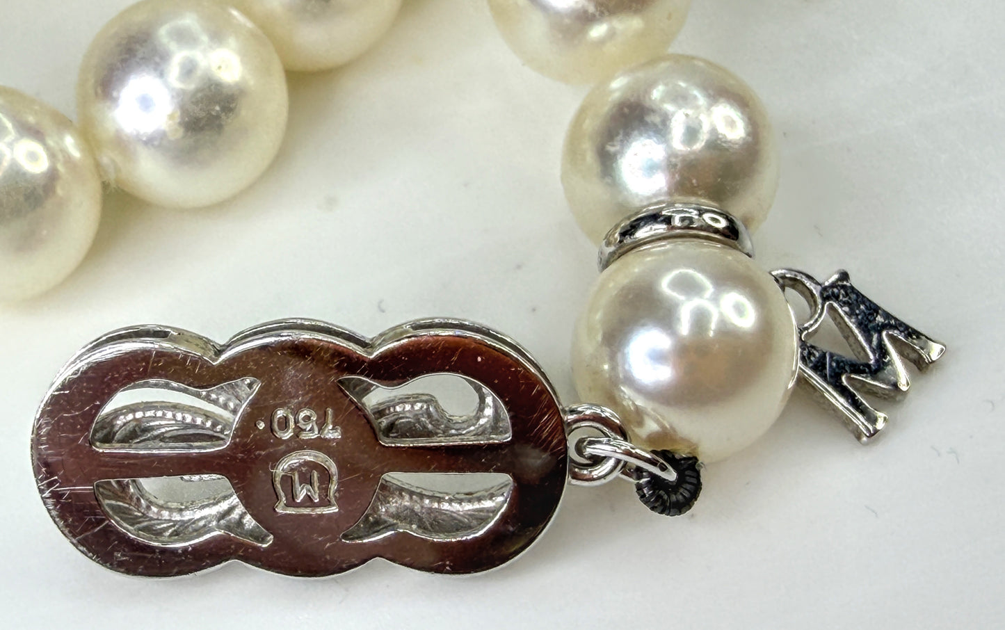 Vintage Mikimoto 7.5mm Akoya Pearl  18K White Gold necklace 16.25" 31.1g JR2038