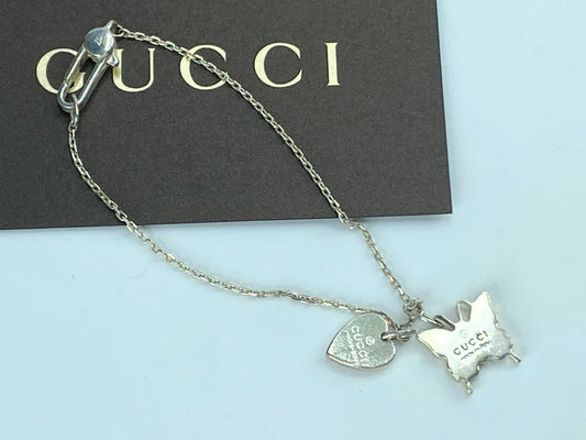 Gucci Trademark Heart & Butterfly Sterling silver bracelet 6 3/4" 5.8g JR820