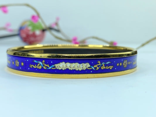 Hermes Enamel Printed Celestial Mythology Narrow Bracelet 70 Bleu 8" 10mm GS374