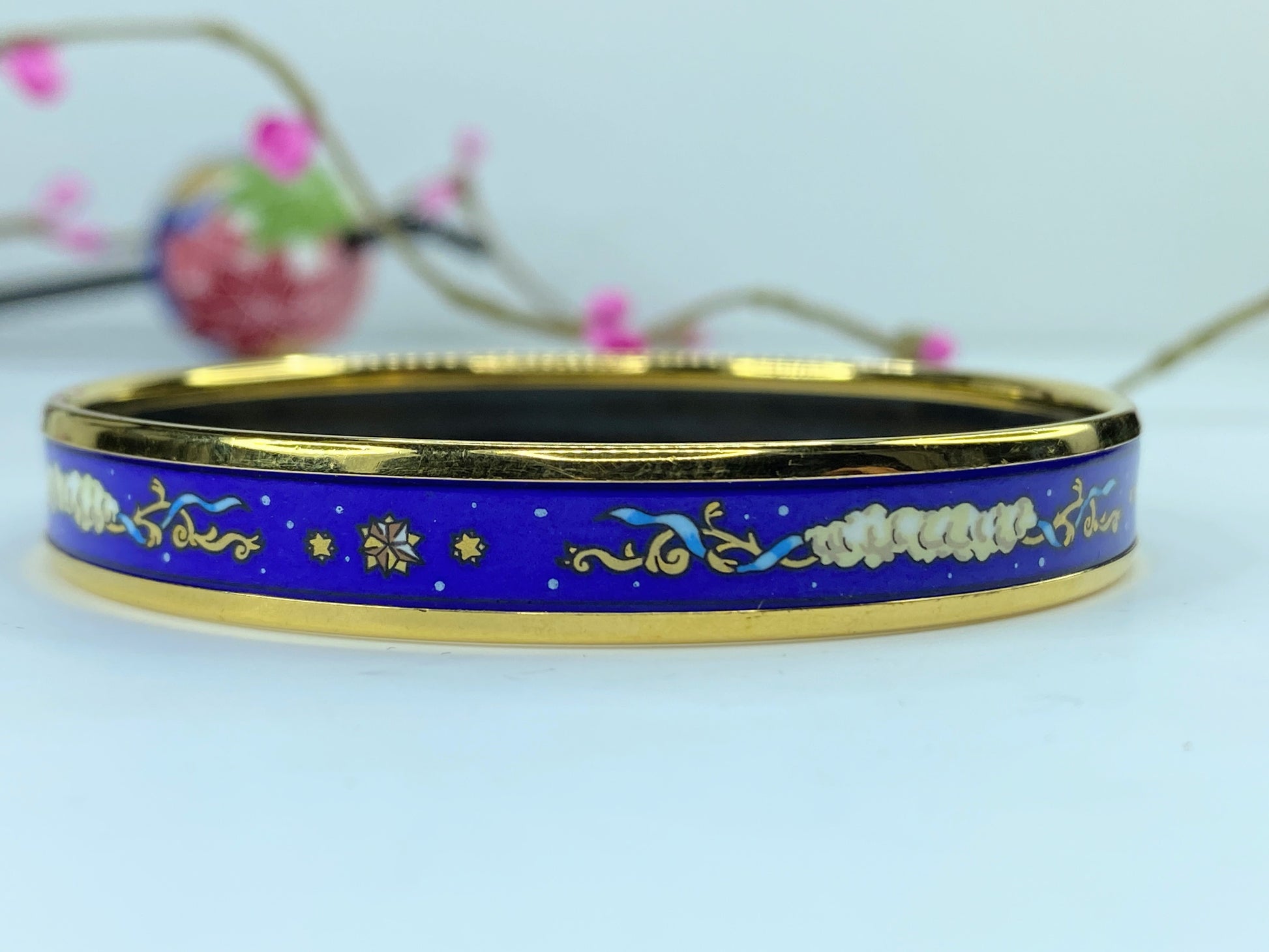 Hermes Enamel Printed Celestial Mythology Narrow Bracelet 70 Bleu 8" 10mm GS374
