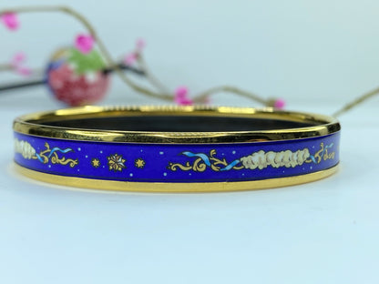 Hermes Enamel Printed Celestial Mythology Narrow Bracelet 70 Bleu 8" 10mm GS374