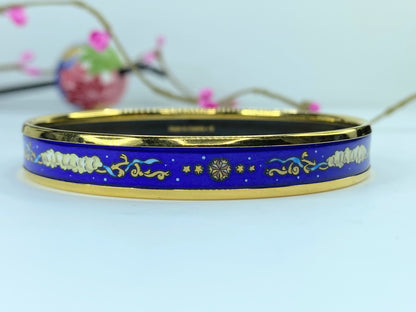 Hermes Enamel Printed Celestial Mythology Narrow Bracelet 70 Bleu 8" 10mm GS374