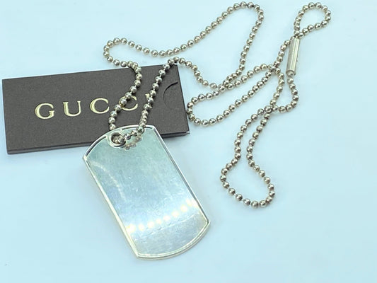 Gucci Dog Tag Pendant Necklace Sterling Silver 925 Made in Italy 22" 31g JR286