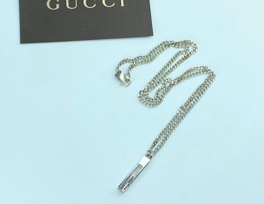 Authentic Men's GUCCI G Mark pendant drop sterling Necklace w Dust Bag JR825