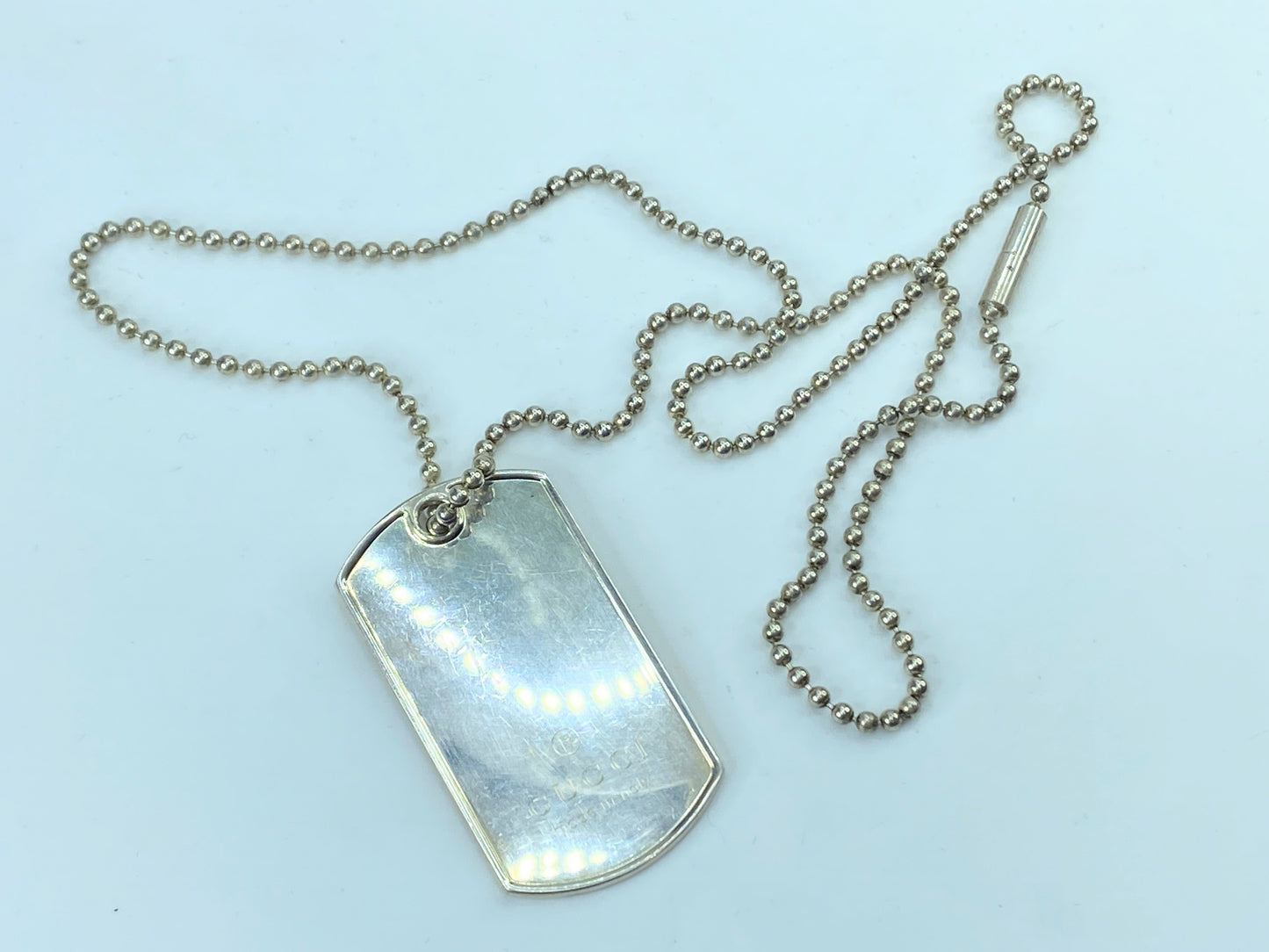 Gucci Dog Tag Pendant Necklace Sterling Silver 925 Made in Italy 22" 31g JR286