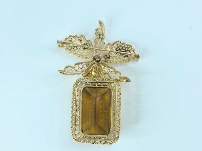 Art Deco 18K 39.11 ct Orange citrine Filigree Orchid tassel pin JR8940