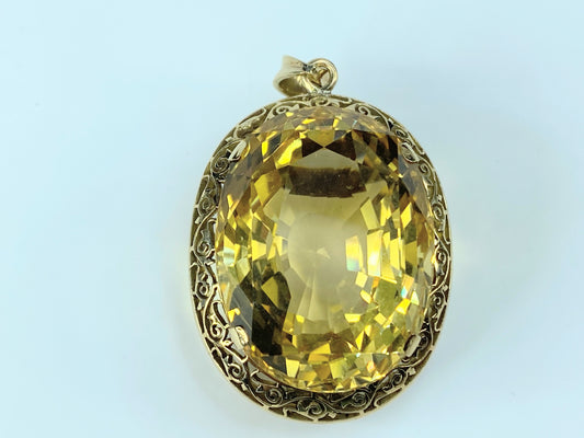 Art Deco 39.4ct Lemon Citrine oval faceted filigree brooch JR8941