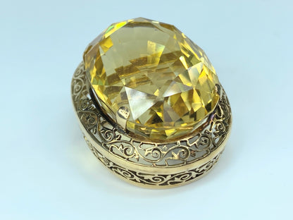 Art Deco 39.4ct Lemon Citrine oval faceted filigree brooch JR8941