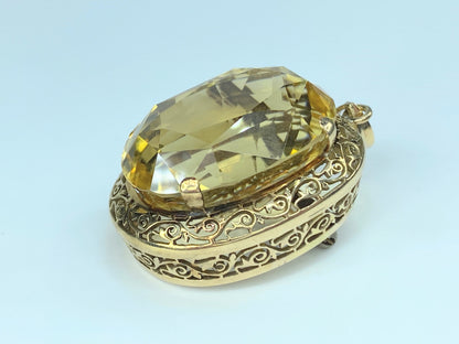 Art Deco 39.4ct Lemon Citrine oval faceted filigree brooch JR8941