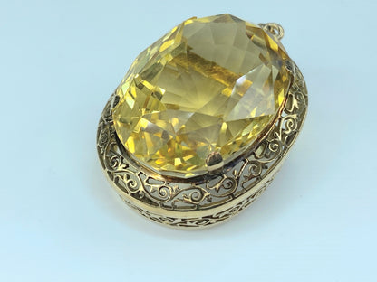 Art Deco 39.4ct Lemon Citrine oval faceted filigree brooch JR8941