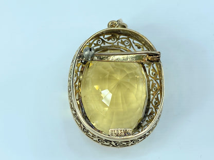 Art Deco 39.4ct Lemon Citrine oval faceted filigree brooch JR8941